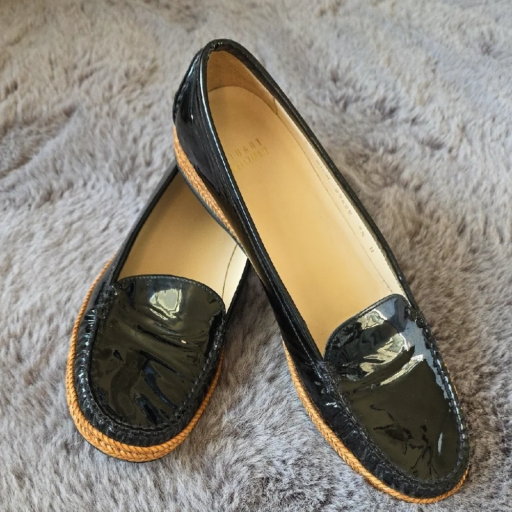 Stuart Weitzman Patent Leather Espadrilles Flats Vtg Classic Loafer Design 9.5 N
